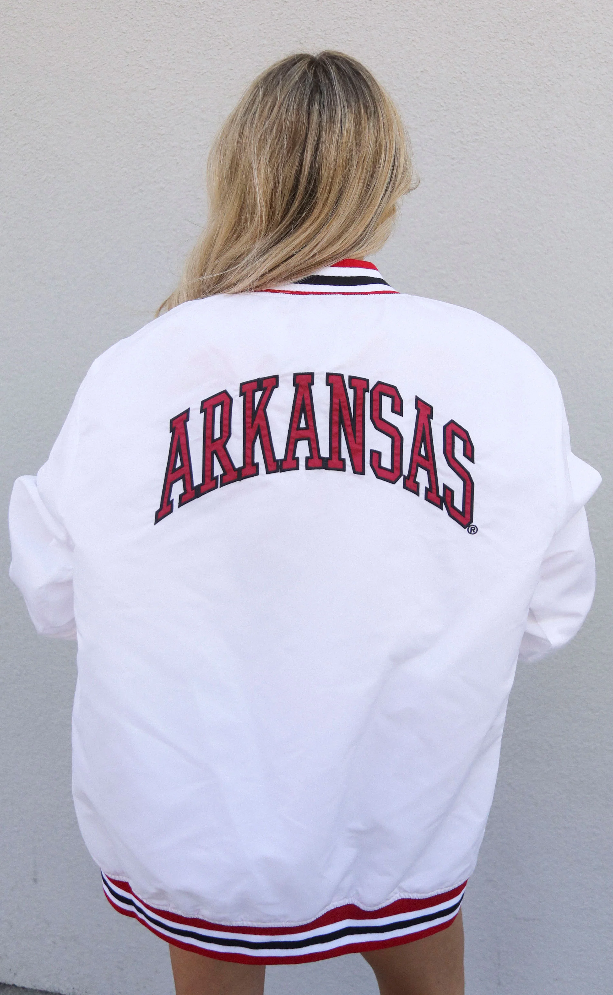 arkansas leaning hog varsity jacket - white - Image 3