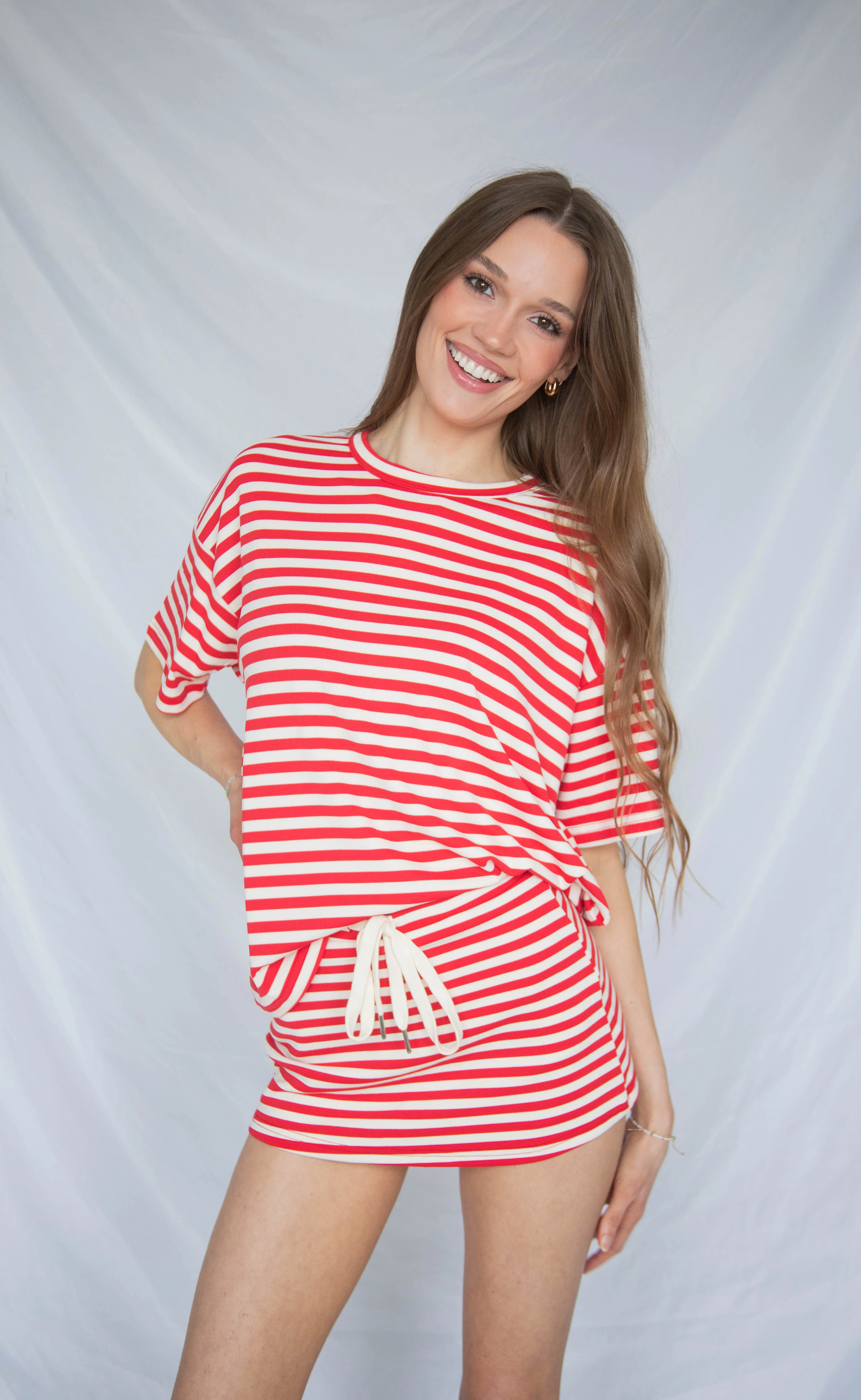 bright side stripe skort set - red