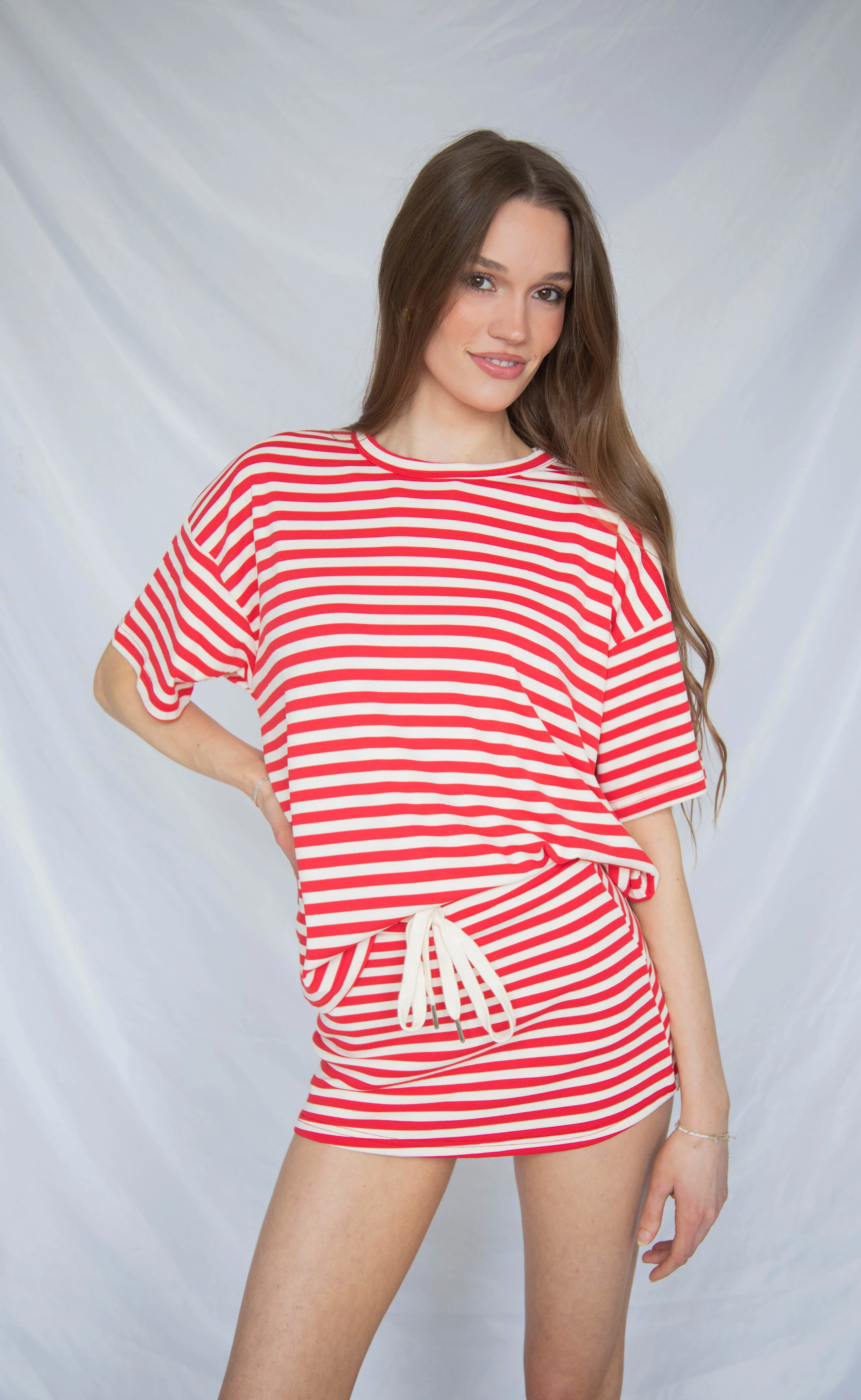 bright side stripe skort set - red - Image 2