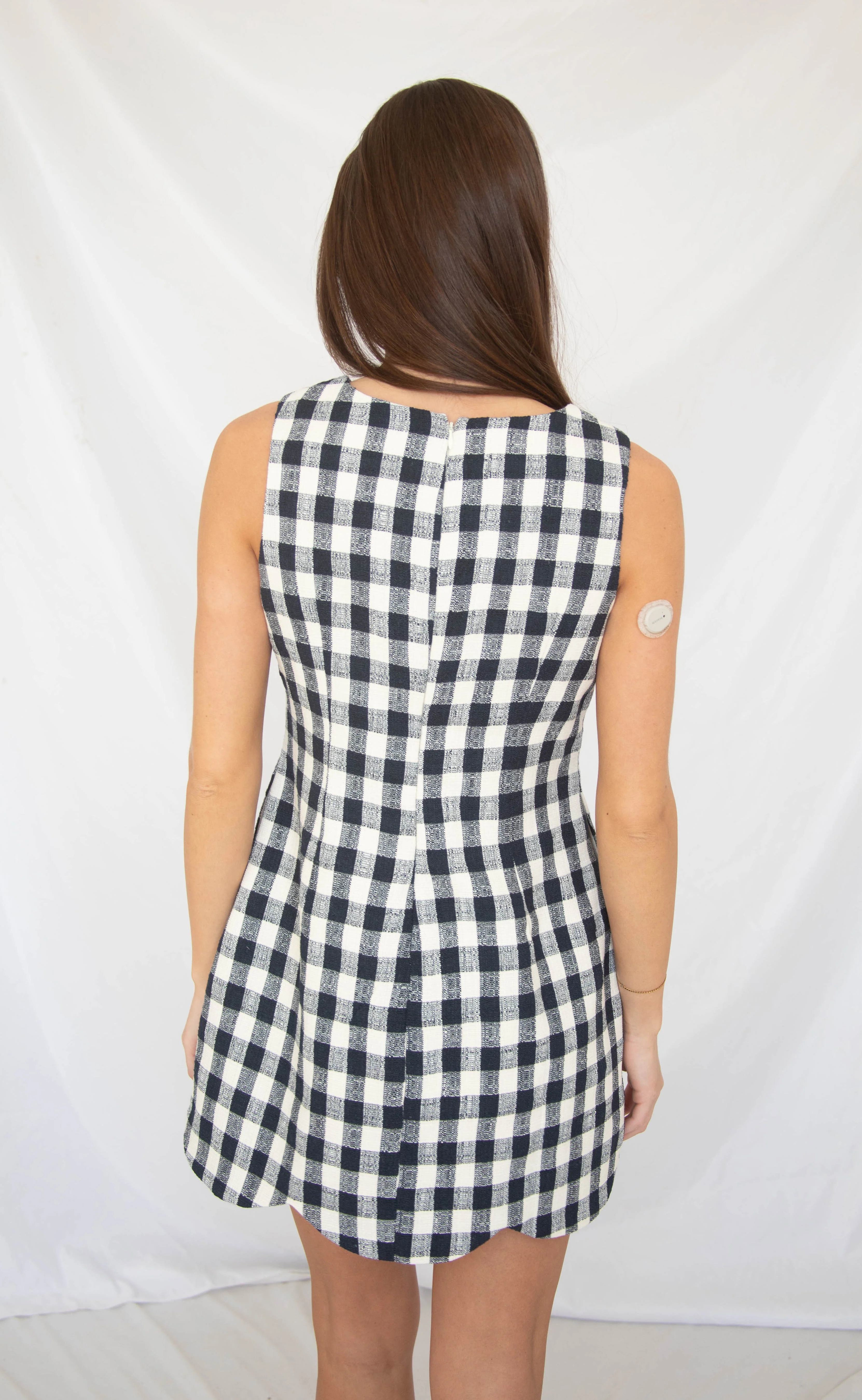 heritage gingham scallop hem mini dress - navy - Image 3