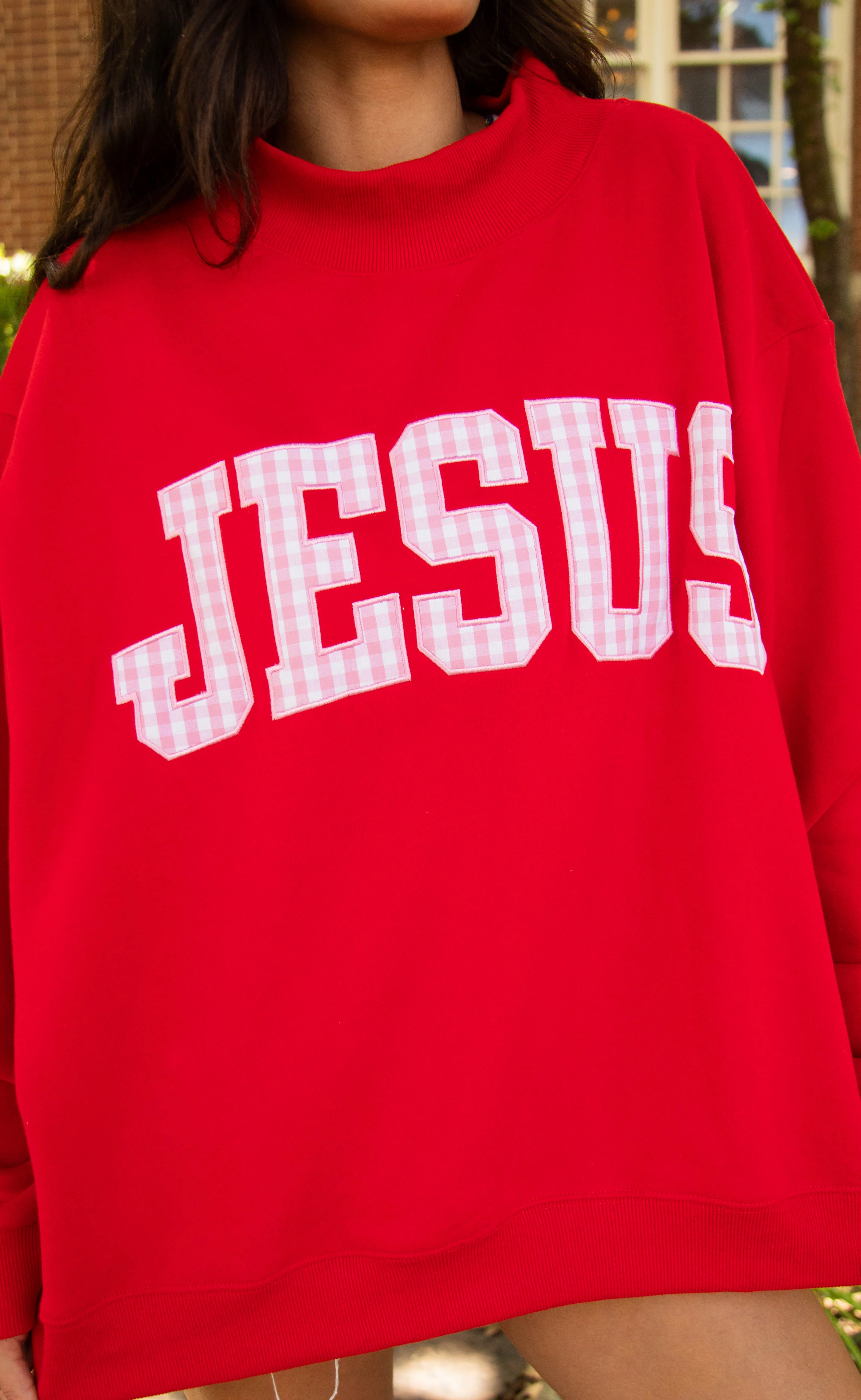gingham Jesus embroidered mock neck - Image 3