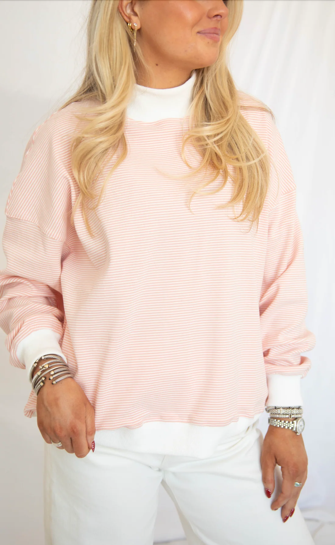 love to know striped mock neck - peach - Image 2