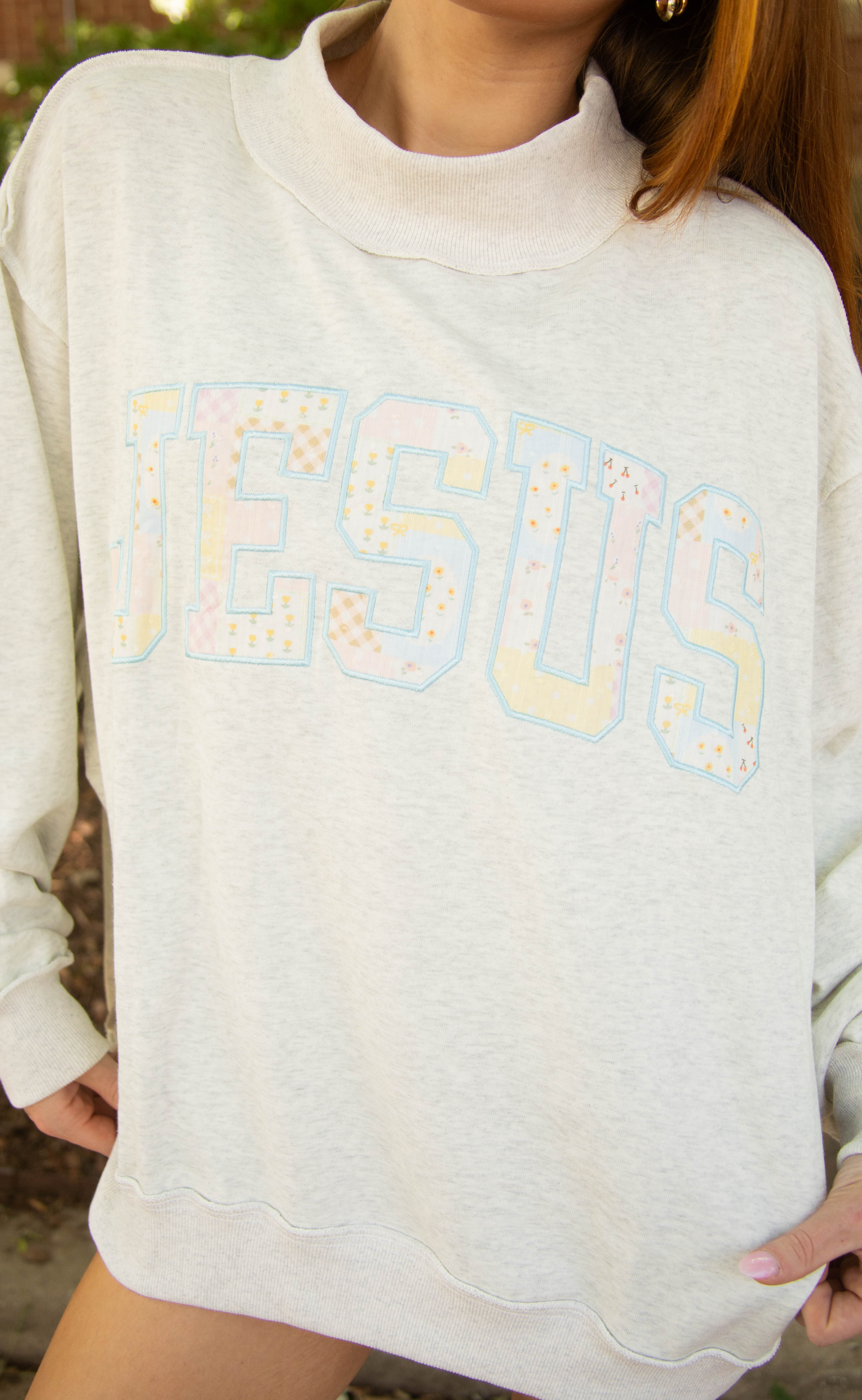 patchwork Jesus embroidered mock neck - Image 2