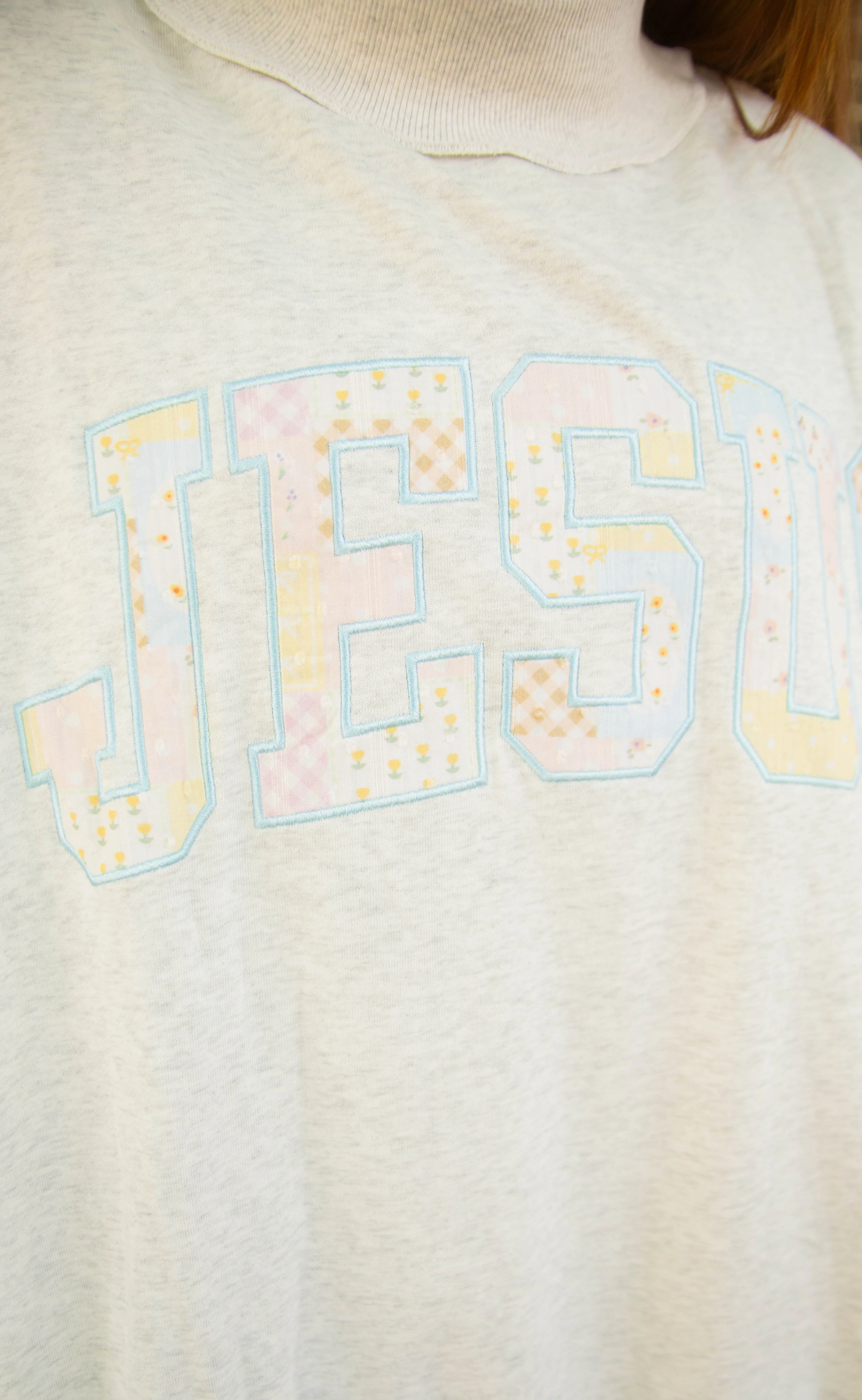 patchwork Jesus embroidered mock neck - Image 3