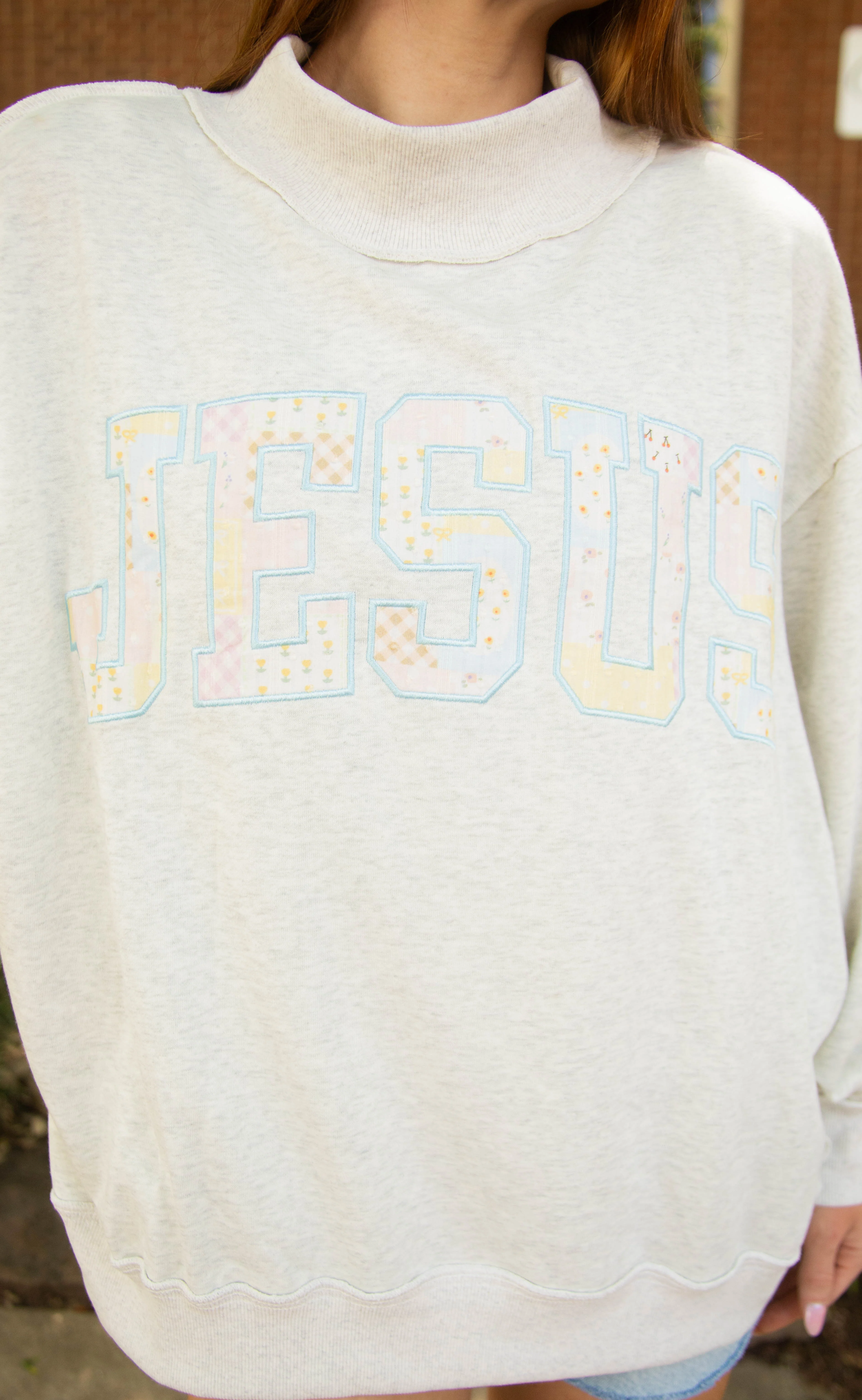 patchwork Jesus embroidered mock neck - Image 4