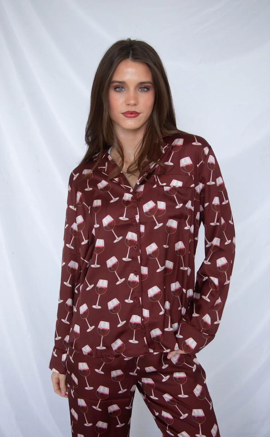 show me your mumu: classic pj set - red wine silky - Image 2