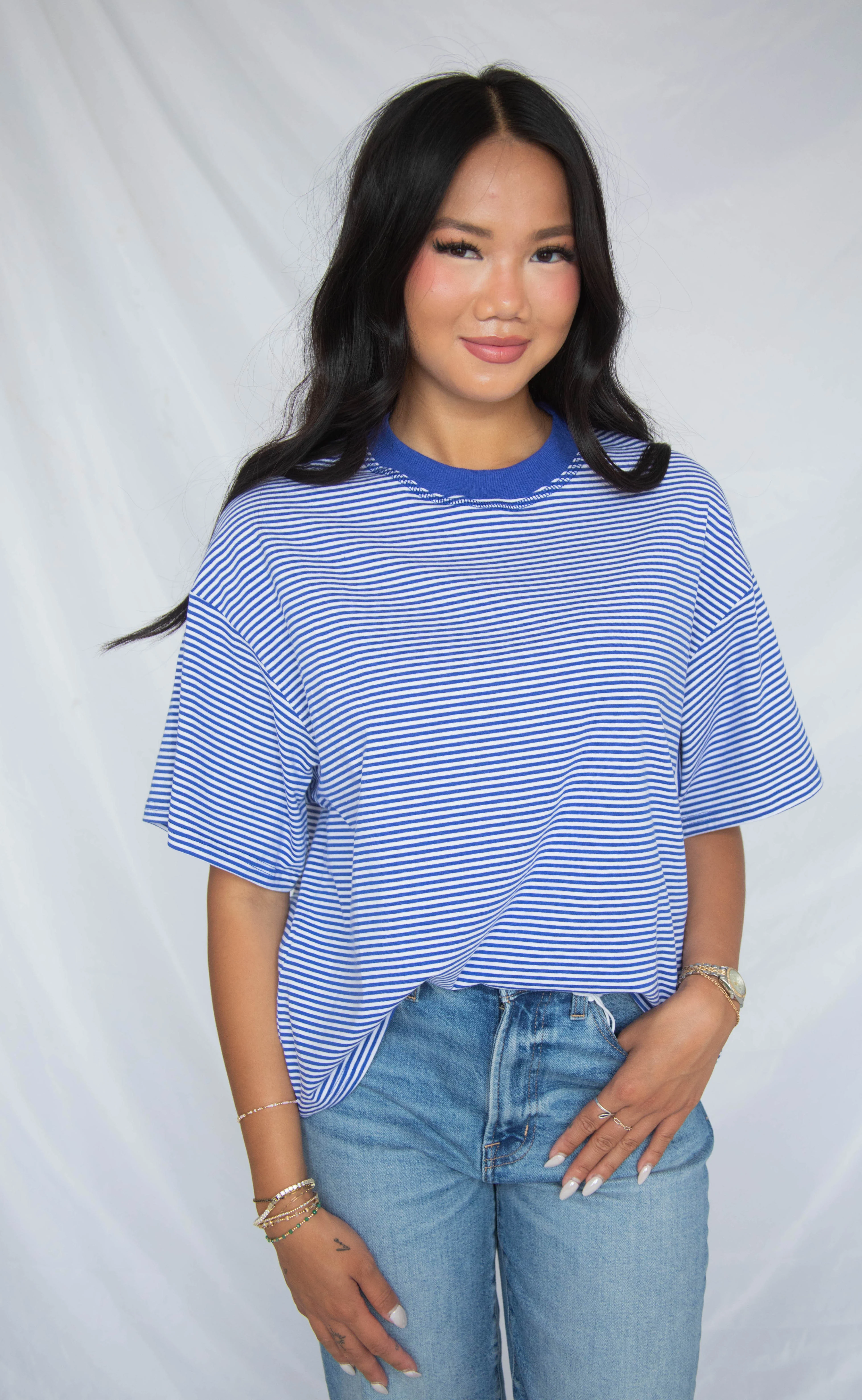 stay with me striped top - royal - Image 2