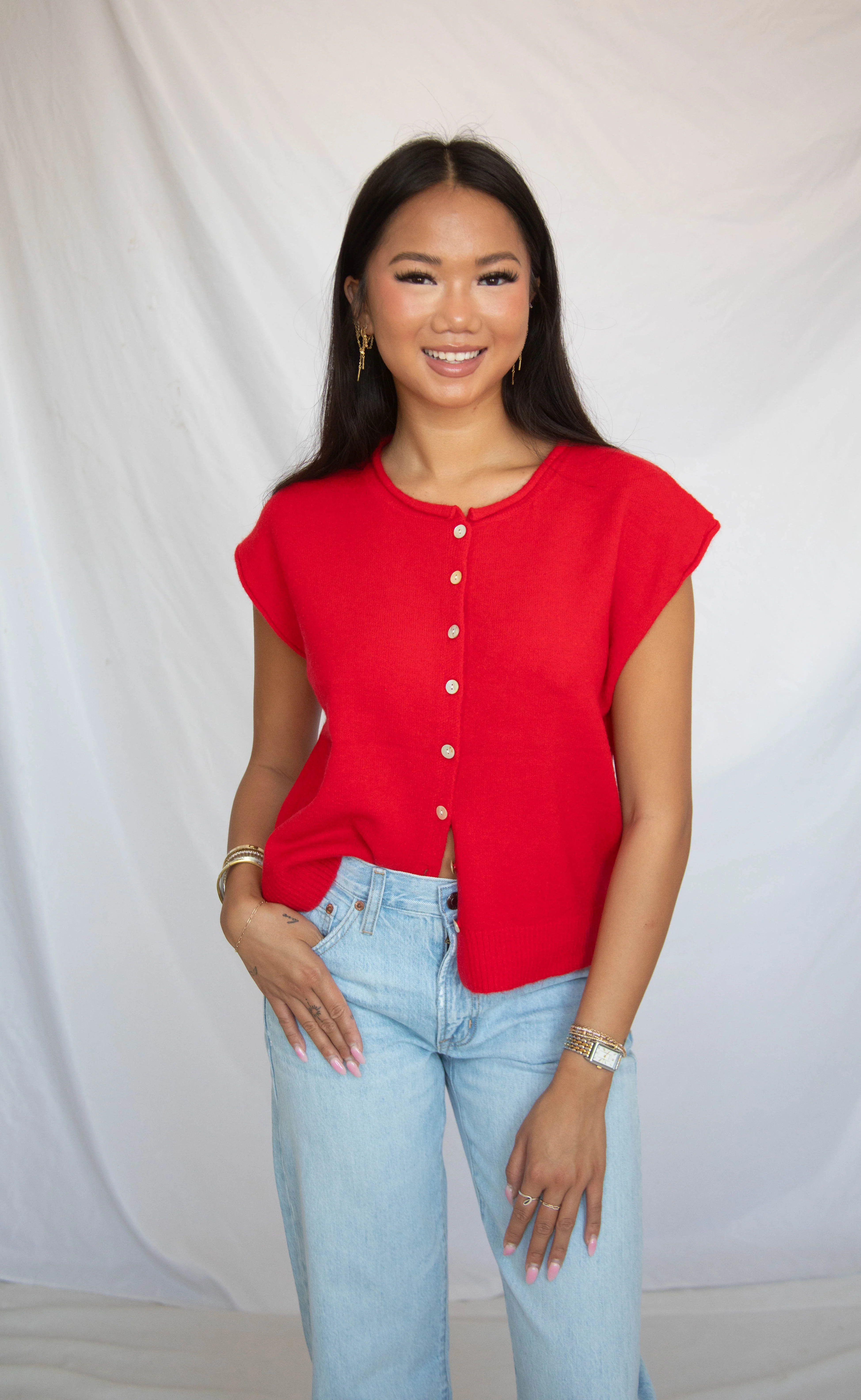 tell me more knit sweater - red